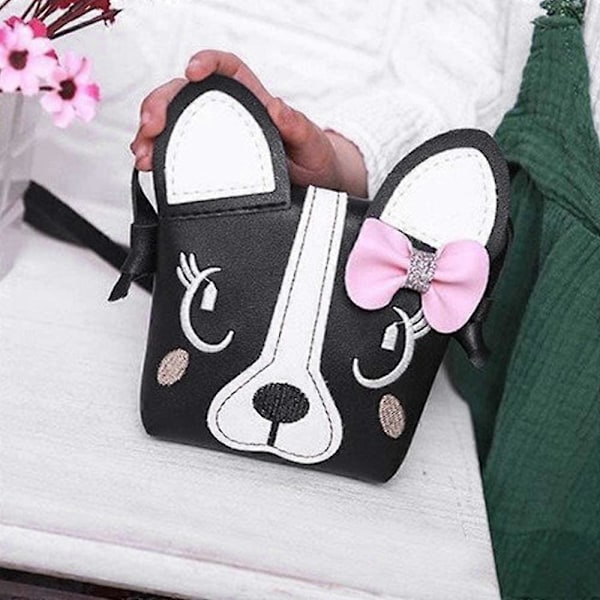 Lille Pige Tasker, Sød Hvalpe Skuldertaske Crossbody Taske med en Sløjfe, Gaver til Små Piger (Sort)