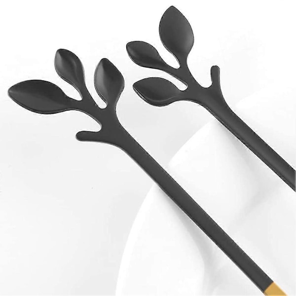 10 stk. Smagsgafler til dessert Rustfrit stål Blad Appetizer Gaffelfrugt Gaffel, Tåler opvaskemaskine Sort G