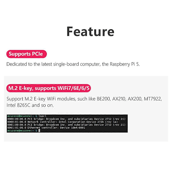 MPW7NCAB för 5 PCIE till M.2 E-Key WiFi7 Modul+USB Adapter Kit BE200 Stöd TPU, WiFi6E AX210, AX200