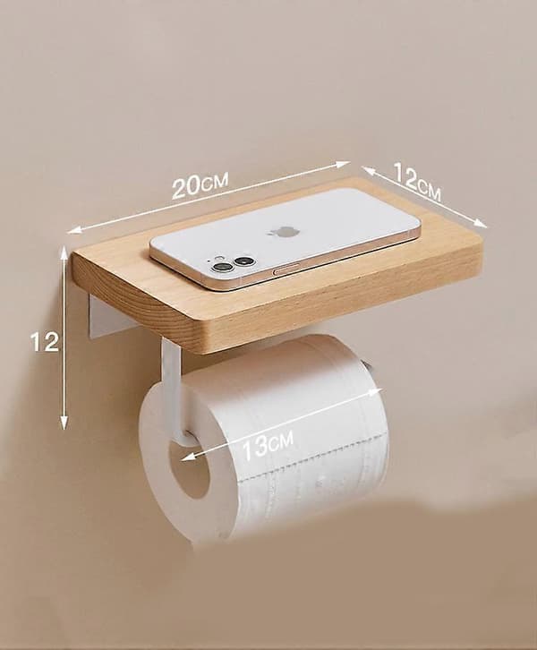 Selvklæbende toiletpapirholder i træ uden boring