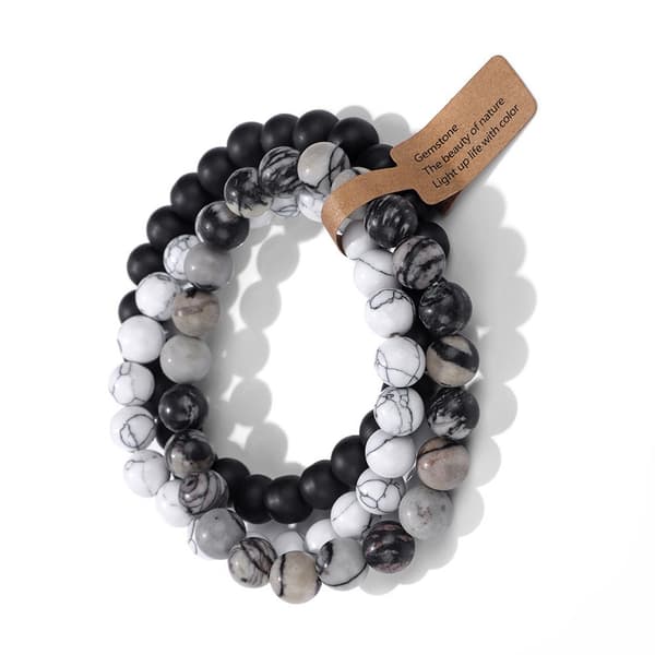 Vulkanisk Stein Perlearmbånd Sett - Katteøye Agat Elastisk Armbånd (3 stk) for Allsidig Stil