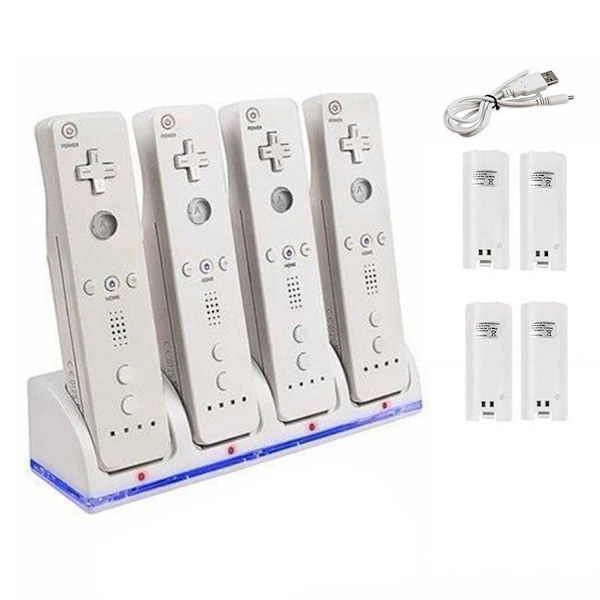 4 st 2800mAh Laddningsbara Batterier och Laddningsdocka för Wii-fjärrkontroll Switch-tillbehör