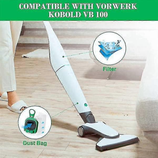 Støvsugerpose for Vorwerk Kobold Vb100 Fp100 - Pakke med 100