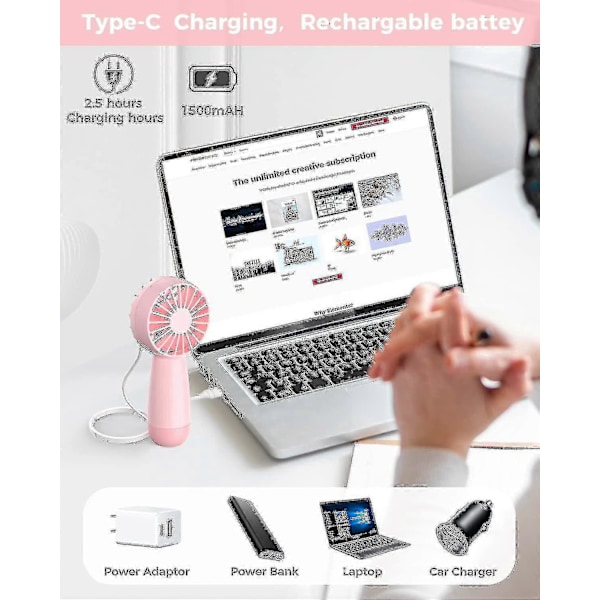 Håndholdt Ventilator, Genopladelig Mini Ventilator, Bærbar Håndventilator Personlig Ventilator Med 3 Hastigheder Rejseventilator Elektrisk Ventilator - FARVE: Pink
