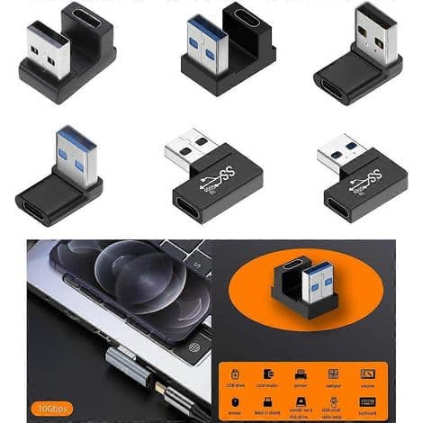 90° oikeakulmainen USB 3.0 uros-naaras Type-C-adapteri - USB-C-jatke