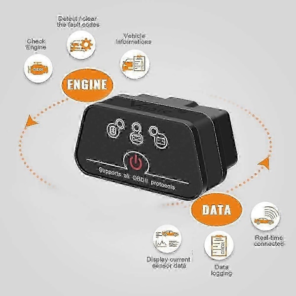 Obd Bluetooth, Icar 2 Ble4.0 Obd2 Adapter Diagnostiske Værktøjer Bilkode Læser Til Ios, Android Og Windows (Sort)