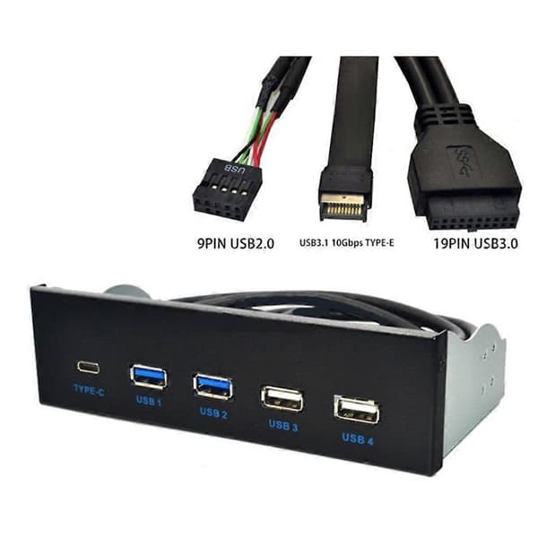 5.25 tums Usb3.1 Gen2 Frontpanel Usb Hub 2 Portar Usb3.0+2 Portar Usb2.0+1 Port Typ-C med Typ-E Co
