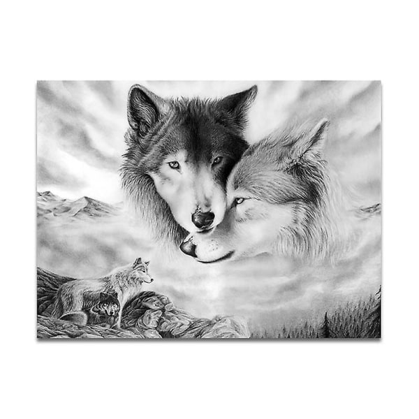Sort og hvid ulv tapet kunst maleri billede rammeløs plakat hjem soveværelse hængende dekoration 15*20cm 15*20cm