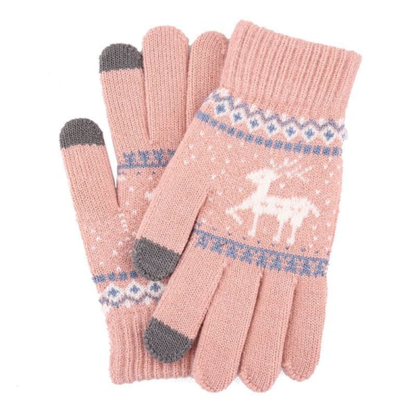 Fawn stickade pekskärm varma handskar vinter utomhus plus sammet kalltäta handskar-jbk Gray