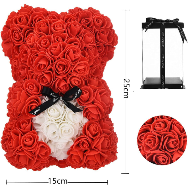 Ystävänpäivän simuloitu ikuinen ruusukarhu DIY Love Foam Bear Ystävänpäivälahja, punainen valkoinen sydän