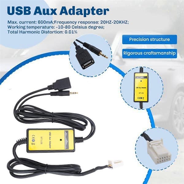 6 + 6PIN Bilradio Digital USB MP3 Interface CD-skifter Adapter med 3,5 mm AUX In Input til Serie