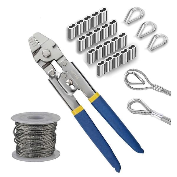 Wire Rope Crimping Tool, 50FT Wire Rope, Wire Crimping Tool Kit med 200PCS Aluminium Crimping Loop S