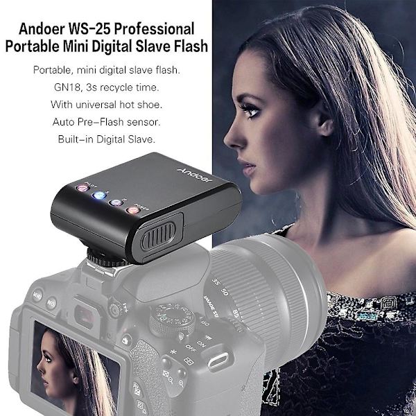 Andoer WS-25 Professionel Bærbar Mini Digital Slave Flash Speedlite On-Camera Flash med Universal