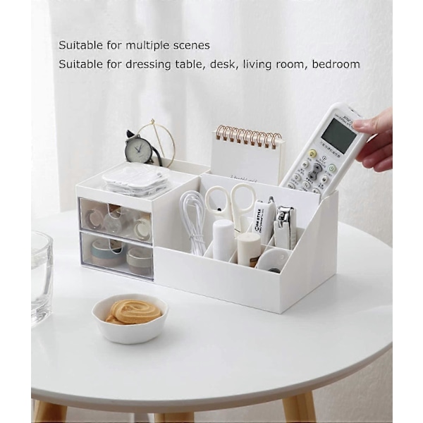 Multifunktionel Skrivebordsorganisator, Makeup Opbevaring til Øjenskygger, Concealere, Pudder, Neglelak, 24,5x12,2x9,3 cm (Hvid)
