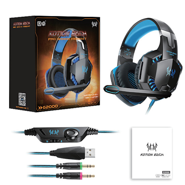 Gaming Hovedtelefoner 3,5 mm Kablede Kanal Subwoofer Hovedtelefoner-G2000