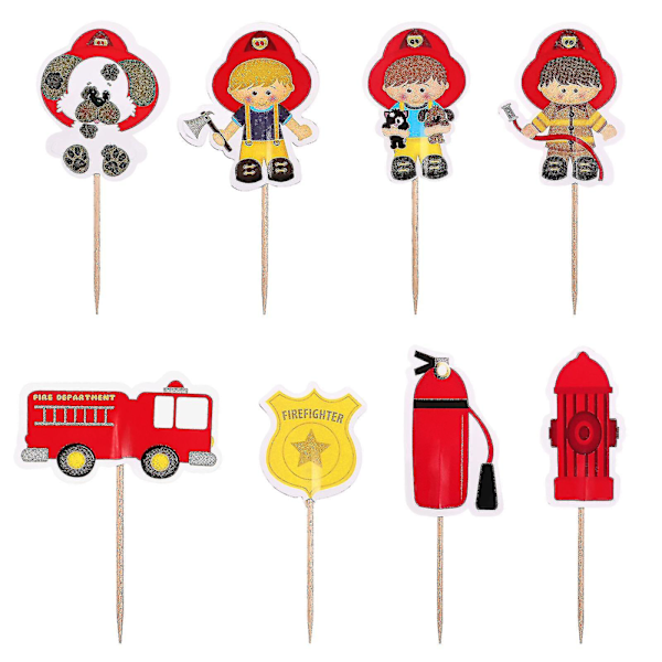 24 Pcs Kids Decor Firemen Cake Decoration Cupcakes Fire Truck Truck Topper Fireman Theme Party Supplies