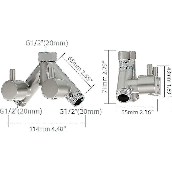 Messing Dusj Diverterventil Avstengningsventil 2-veis Y-splitter 1/2 tomme kompatibel for Dusjslange og Dusjhode Krom Dsf014a