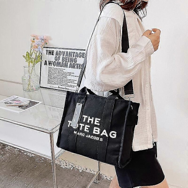 Dame Håndtaske Designer Laptop Tote Taske Canvas Messenger Skuldertaske Crossbody Taske - FARVE: Sort