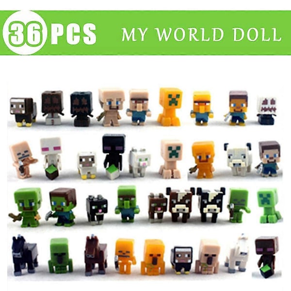 36 stk/sett Minecraft-tema mini-figurer kaketopper festdekorasjonssett gave