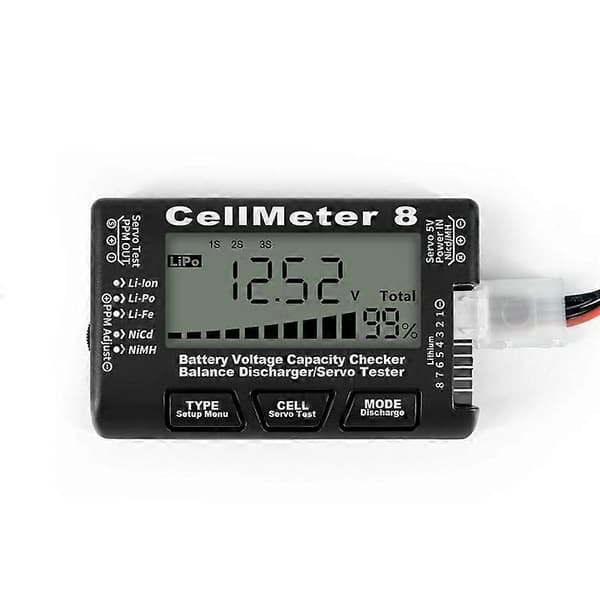 RC Cellmeter 8 Digital Batterikapacitetstjekker Kontroller Tester Spændingstester til Li-Ion NiMH Nicd Cellemåler Sort