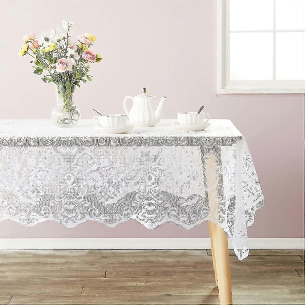 Uhøjtidelig rektangulær blonde dug - 137x183 cm hvidt design