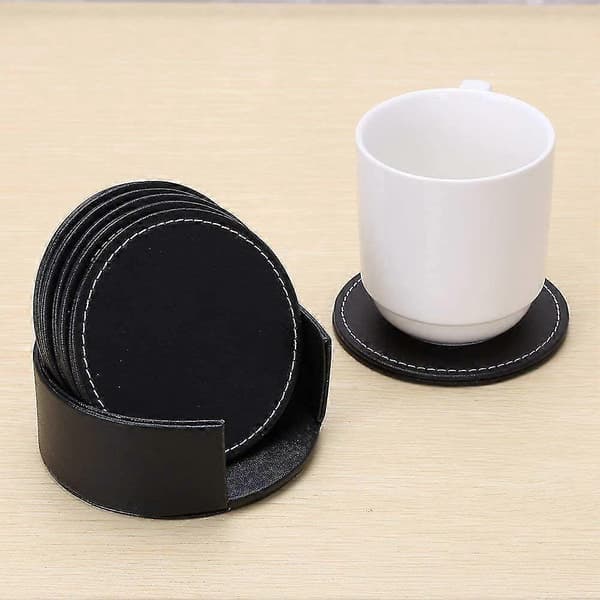 6-pak - Læder coasters - Coasters til glas, sort