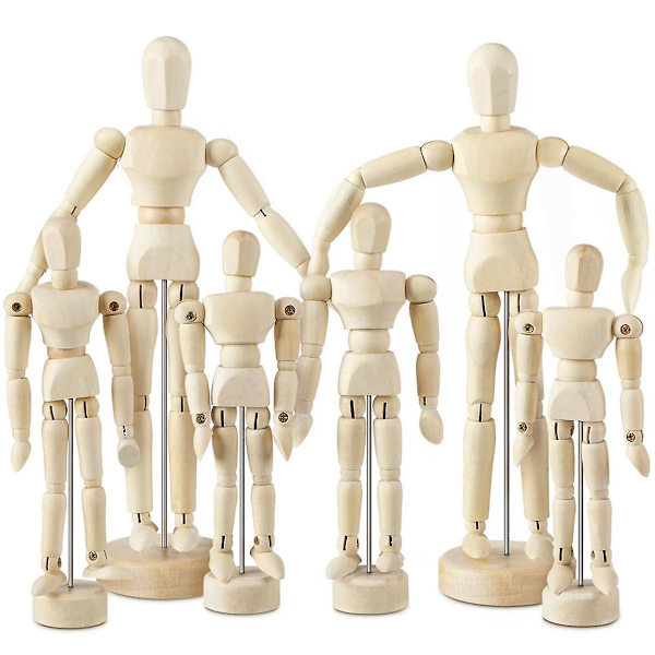 6 stk. Kunstner Mannequin Model Træ Dukke Tegning Bevægelig Figur Model med Stativ Fleksibel Leddet Mannequin