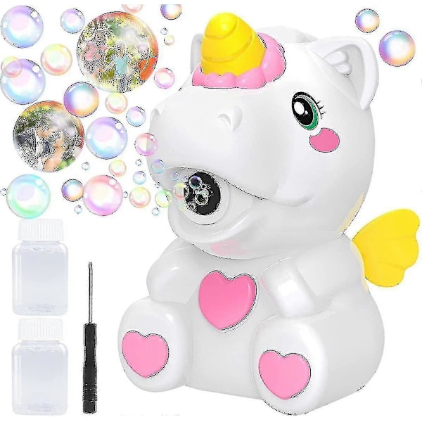 Bubbelmaskin för Barn, Automatisk Bubbelblåsare Leksak för Pojke Flicka Småbarn, Enhörning Bärbar Bubbelblåsare med Bubbelvätska för Inomhus Utomhus