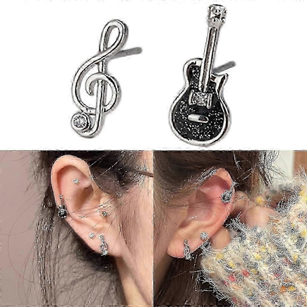 Lätta Musiknot Örhängen Asymmetri Cubic Zirconia Gitarr Örhängen
