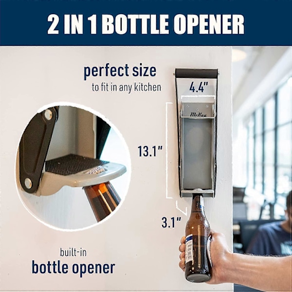 16 oz. Metallburkpress, Kraftig Väggmonterad Kross för Aluminium Seltzer, Läsk, Ölburkar och Flaskor för Återvinning - Grå