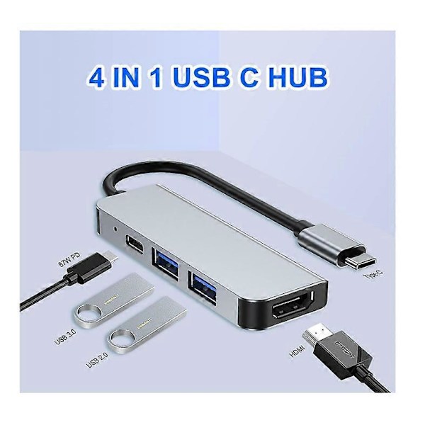 4 i 1 USB C Docking Station, USB C Hub, Adapter til MacBook, Mac Pro, Mac Mini, iMac (Grå)