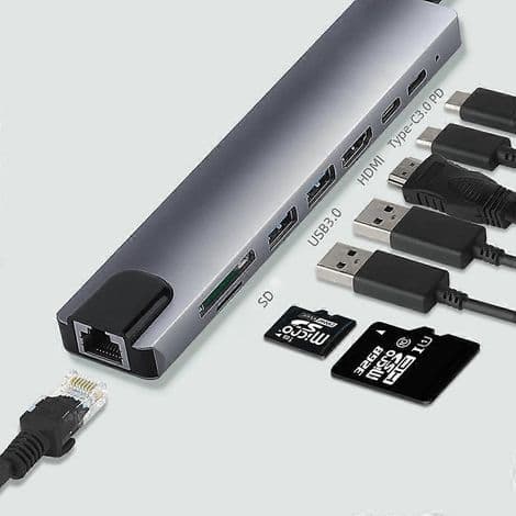 USB-C laptop dokkingstasjon med HDMI, 65W PD-lading og USB-adapter