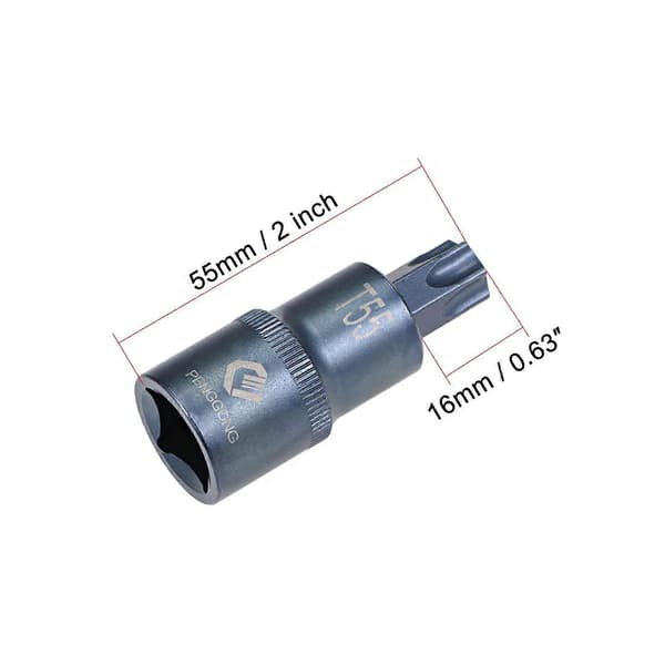 2 stk. 1/2\" top med T55 Torx bit, S2 stål bits, CR-V toppe, metrisk 2\"