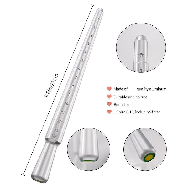Ringstorleksmätare, Kan Hamras Fast Ringmandrel och Smyckesgummihammare, Integrerad Konisk Solid R
