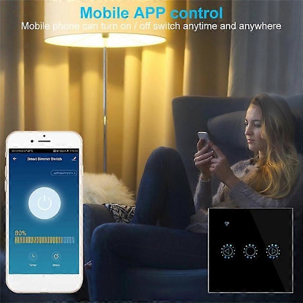 Tuya Smart Life LED-dimmerströmbrytare WiFi Smart Light Touch Switch Dimning Kompatibel för Hem EU-kontakt