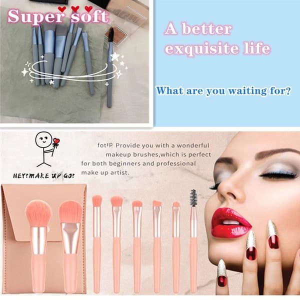 Make-up børstesæt, 8 mini bærbare børster, syntetiske børster til foundation og concealer