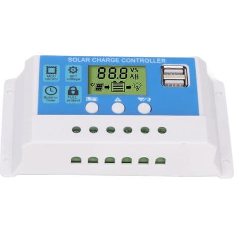 10A PWM solcelleladeregulator med LCD-skjerm, doble USB-porter, kompatibel med 12V/24V paneler