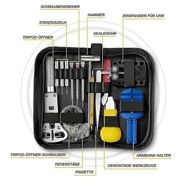 Premium Klockverktyg - 148 Delars Urmakarverktygset - med Klocköppnare för Batteri- & Tätningsbyte - C