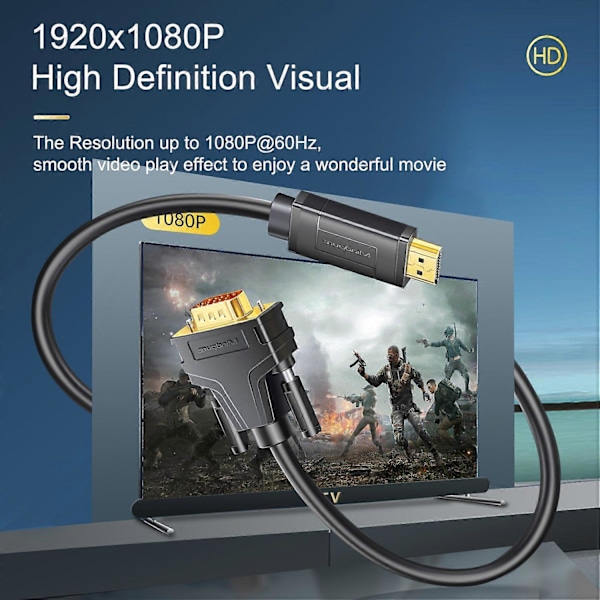 Typ A MINDPURE AD037 5m HDMI till VGA-kabel 1080P 60Hz HD-kompatibel sladd för TV/Monitor/Projektor