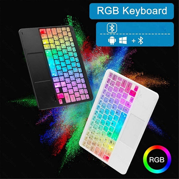 Transparent Fargerik Lysende Bluetooth Tastatur 10-Tommers Bakgrunnsbelyst Bluetooth Tastatur Egnet for Ta