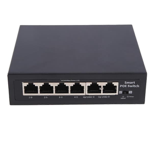 POE Switch 6-port 100 Mbps Switch 4 PoE+2 UpLink for IP-kamera EU-plugg