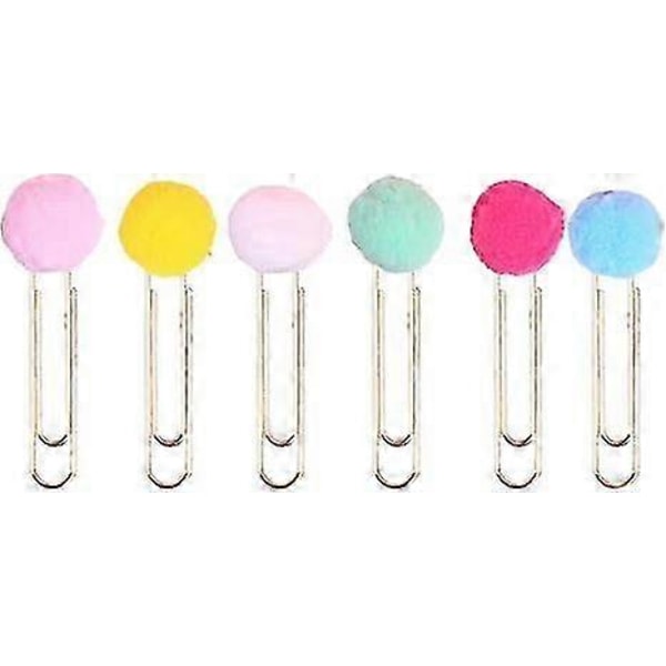 50 st Pappersklämmor med Färgglada Pompoms, Metall Bokmärken, Pappersplanerare (Slumpmässiga Färger)