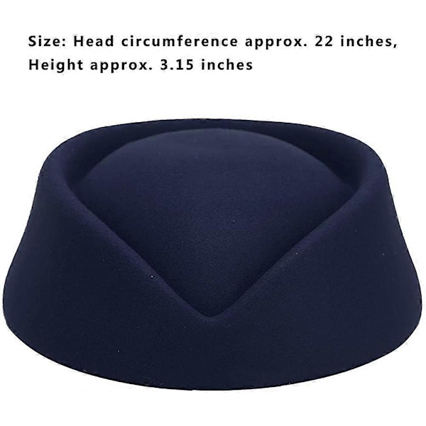 Stewardesse Hat i Uldfelt - Pillbox Hat til Kvinder - Flyvehostesse Cosplay Kostume