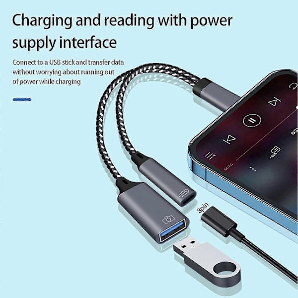 Telefonkonverteradapter med strømforsyningsgrensesnitt Plug and Play Høyhastighetsoverføring Anti-interferens 2 i 1 USB 3.0 OTG Ladeadapter