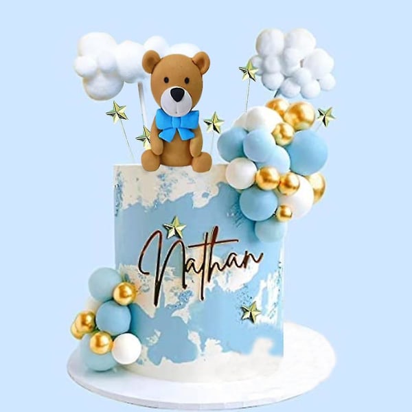 Blue Bear Kake Dekorasjonssett Gutt Jente Bursdag Cloud Bear Cupcake Topper Babyshower Bjørn Gratulerer med dagen Party Dekor Barn 1.