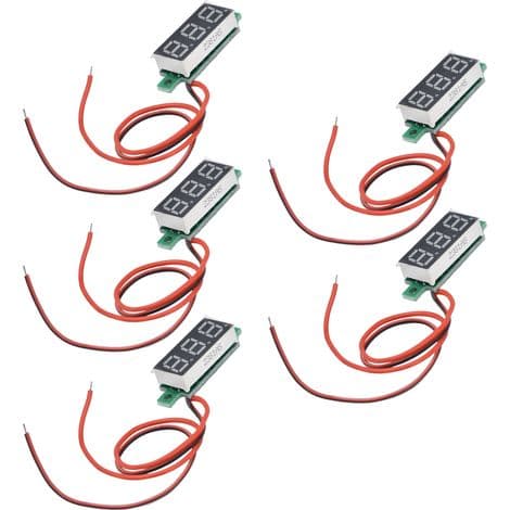 Sæt med 5 mini digitale DC voltmetre, justerbare, 2-leder, 0,28-tommer blåt display, 3,2-30V