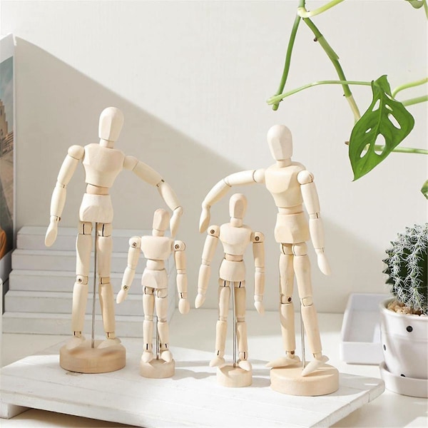 6 stk. Kunstner Mannequin Model Træ Dukke Tegning Bevægelig Figur Model med Stativ Fleksibel Leddet Mannequin