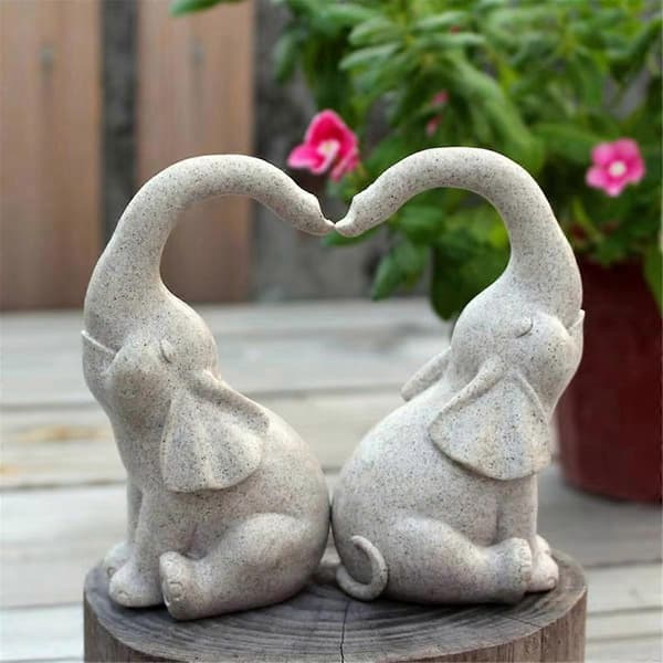 Elefant Hjerte Statue Elefant Par Skrivebords Ornament Resin Dyrefigur for Stue Soverom