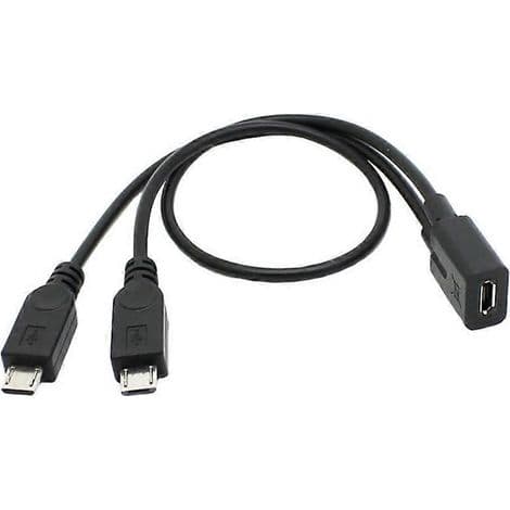 Micro USB splitterkabel, 1 hona till 2 hane, laddningsförlängning