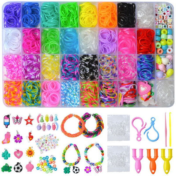 36 gitter farverigt gummibånd armbånd sæt DIY stretch stof rem børns armbånd håndværk